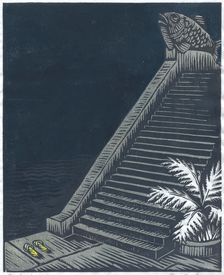 Stairs to the Lake (linocut, 2011)