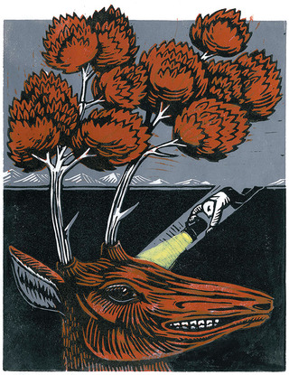 The Heavenly Stag (linocut, 2010)