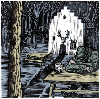 Tavern in the Woods (linocut, 2009)