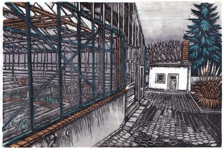Abandoned nursery, Essen, linocut, 2022