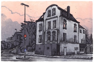 House on Frankenstrasse, Essen, linocut, 2021